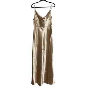 Birdy Grey NWT Lisa Long Satin Dress Gold Size M Bridesmaid Wedding Red Carpet